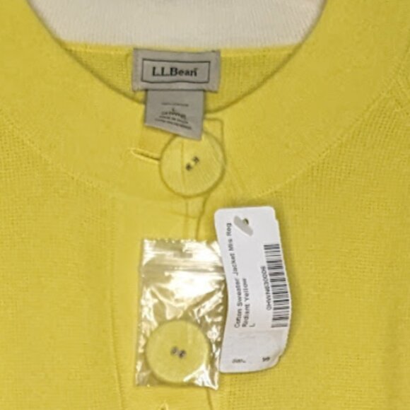 NWT LL Bean Cardigan Sweater Knit 100% Cotton Bright Yellow Whimsy Dopamine L - Picture 3 of 5